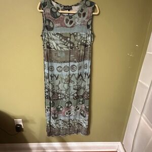 Carole Little Petite Maxi Dress L Sleeveless Earth Tones‎ Boho Artsy Vintage